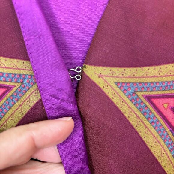 Anna Sui Anthropologie 100% Silk Printed Wrap Boho V Neck Pink Red Dress Size 8 - Picture 7 of 14